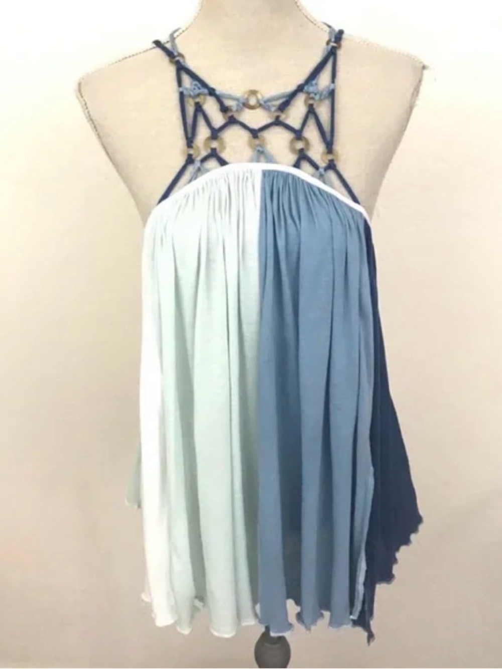 Free People Ombre Blue Braided Halter Tank Top